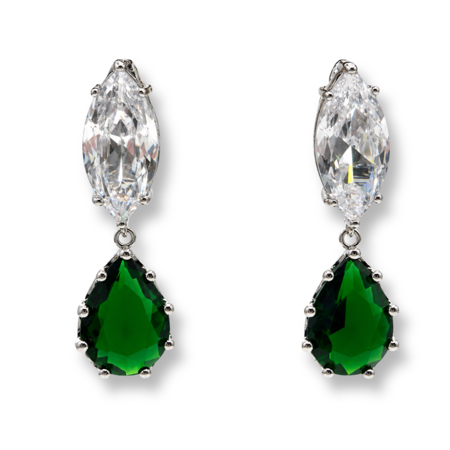 Nicole Marquise And Emerald Pear Shape Diamond Cubic Zirconium Clip On Earrings