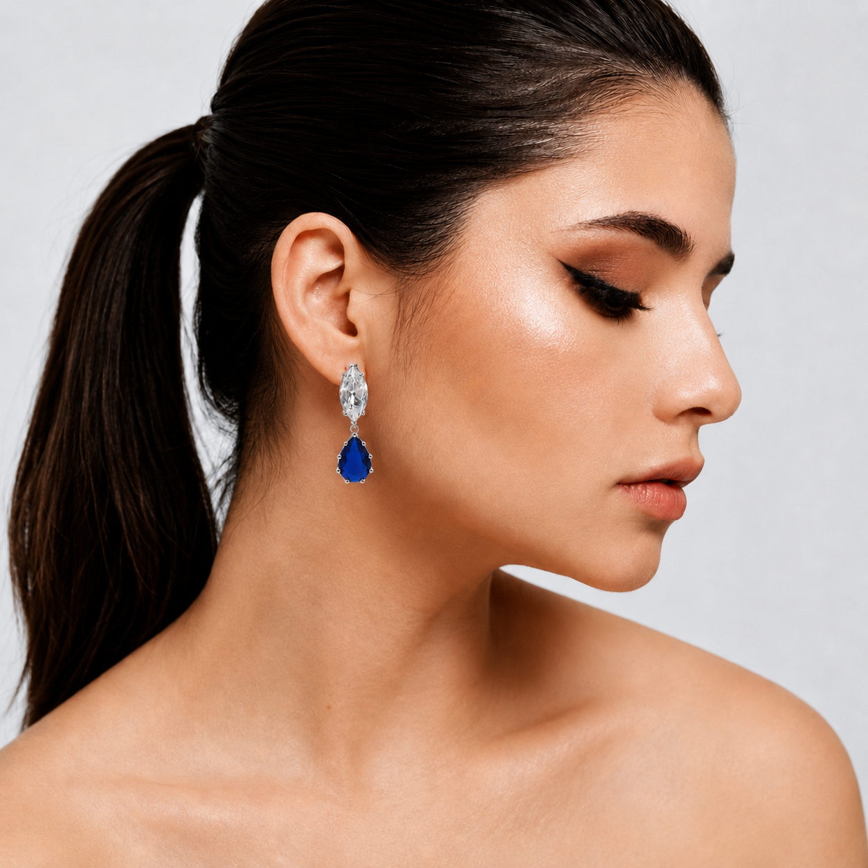 Nicole Marquise And Sapphire Pear Shape Diamond Cubic Zirconium Clip On Earrings