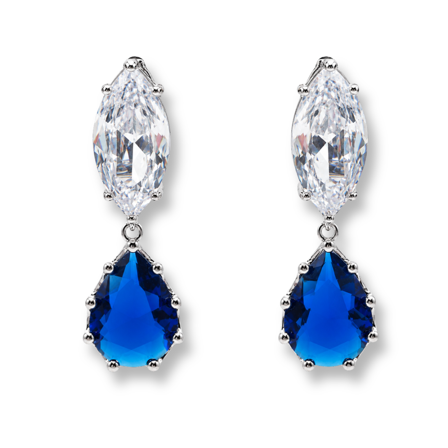Nicole Marquise And Sapphire Pear Shape Diamond Cubic Zirconium Clip On Earrings