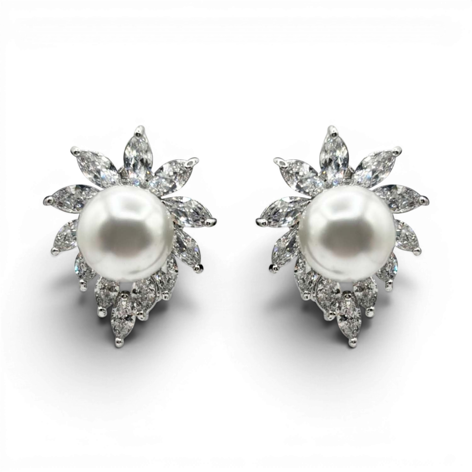 Nicoletta Shell Pearl And Marquise Diamond Clip On Earrings