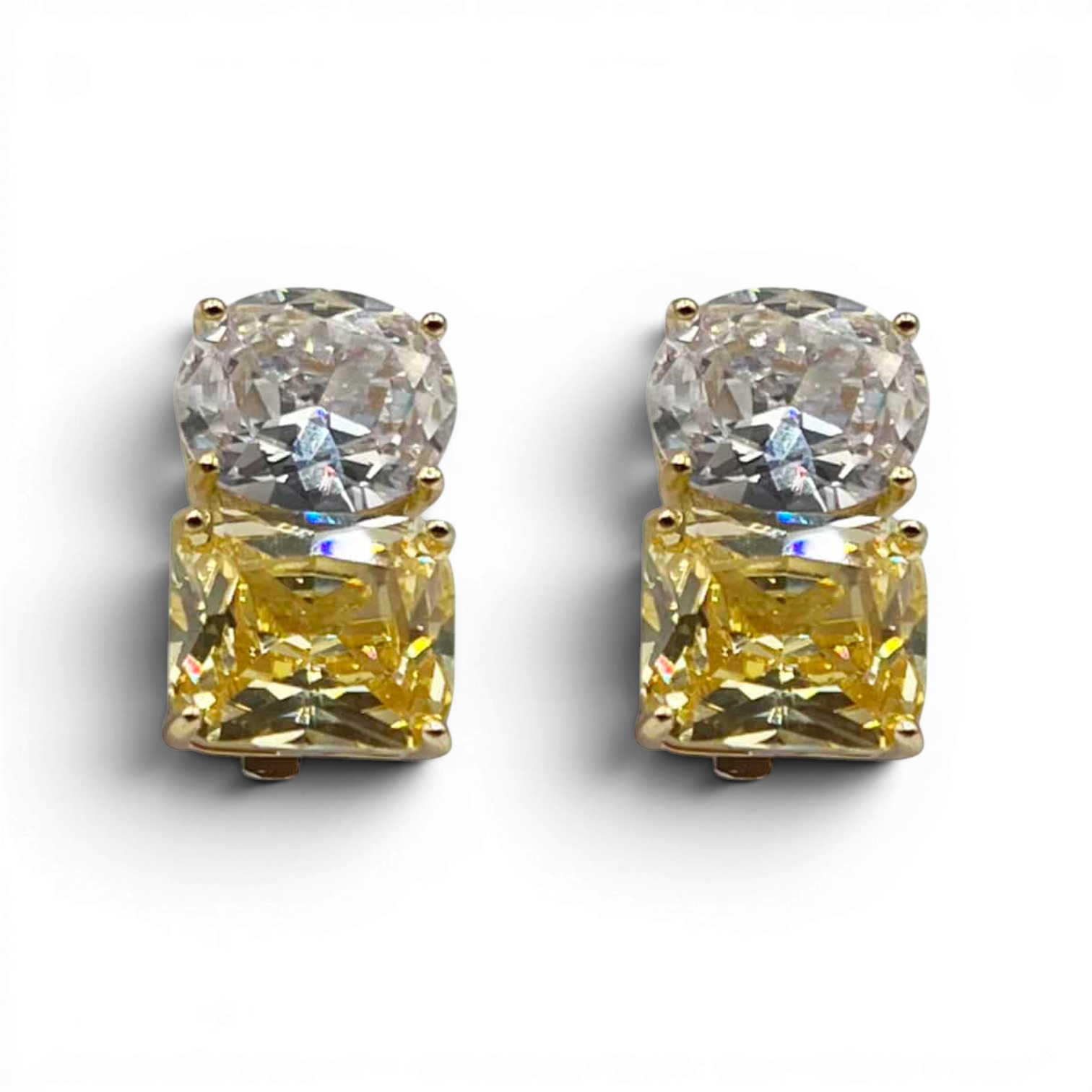 Nisha Two-Tone Canary And Diamond Clip Earrings In Sterling Silver