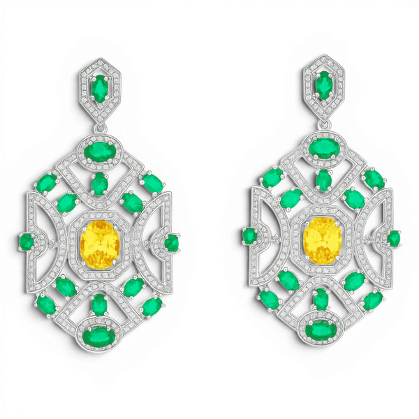 Norma Emerald And Canary Cubic Zirconium Deco Earrings