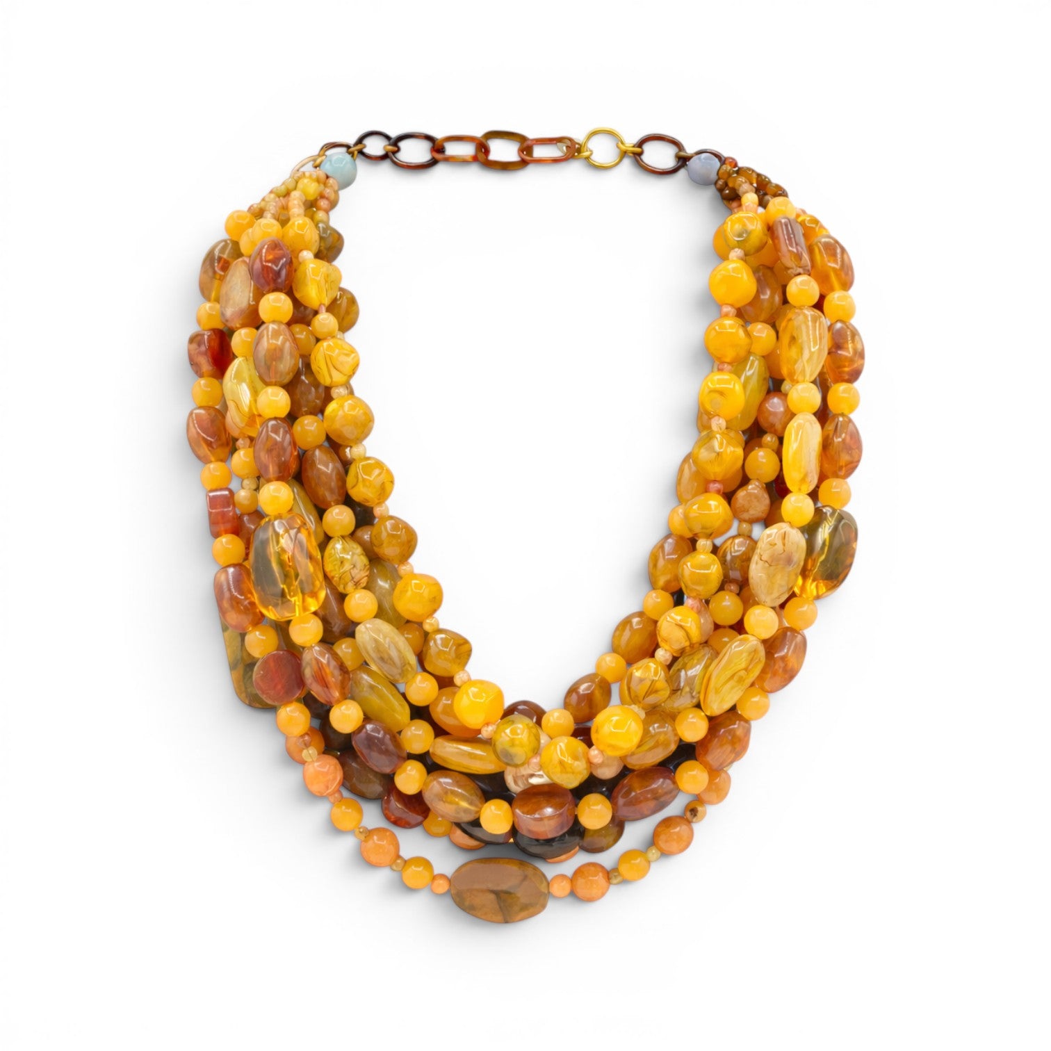 Otilia Multi Strand Shades Of Amber And Tortoise Resin Beads