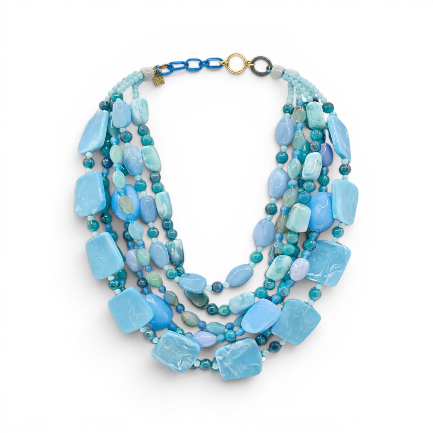 Otilia Multi Strand Shades Of Blue Resin Beads