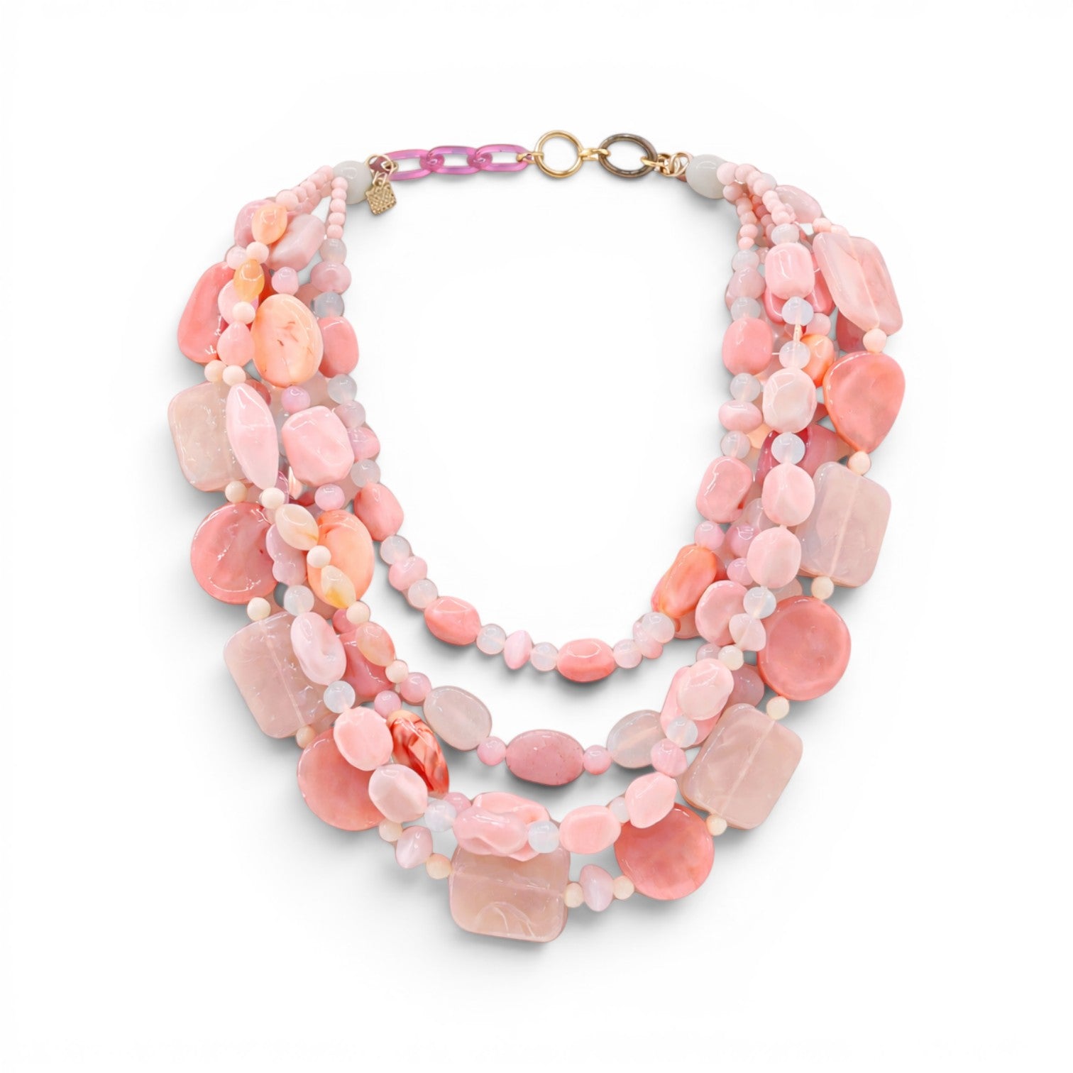 Otilia Multi Strand Shades Of Pink Resin Beads
