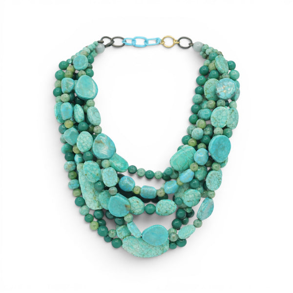 Otilia Multi Strand Shades Of Turquoise Resin Beads