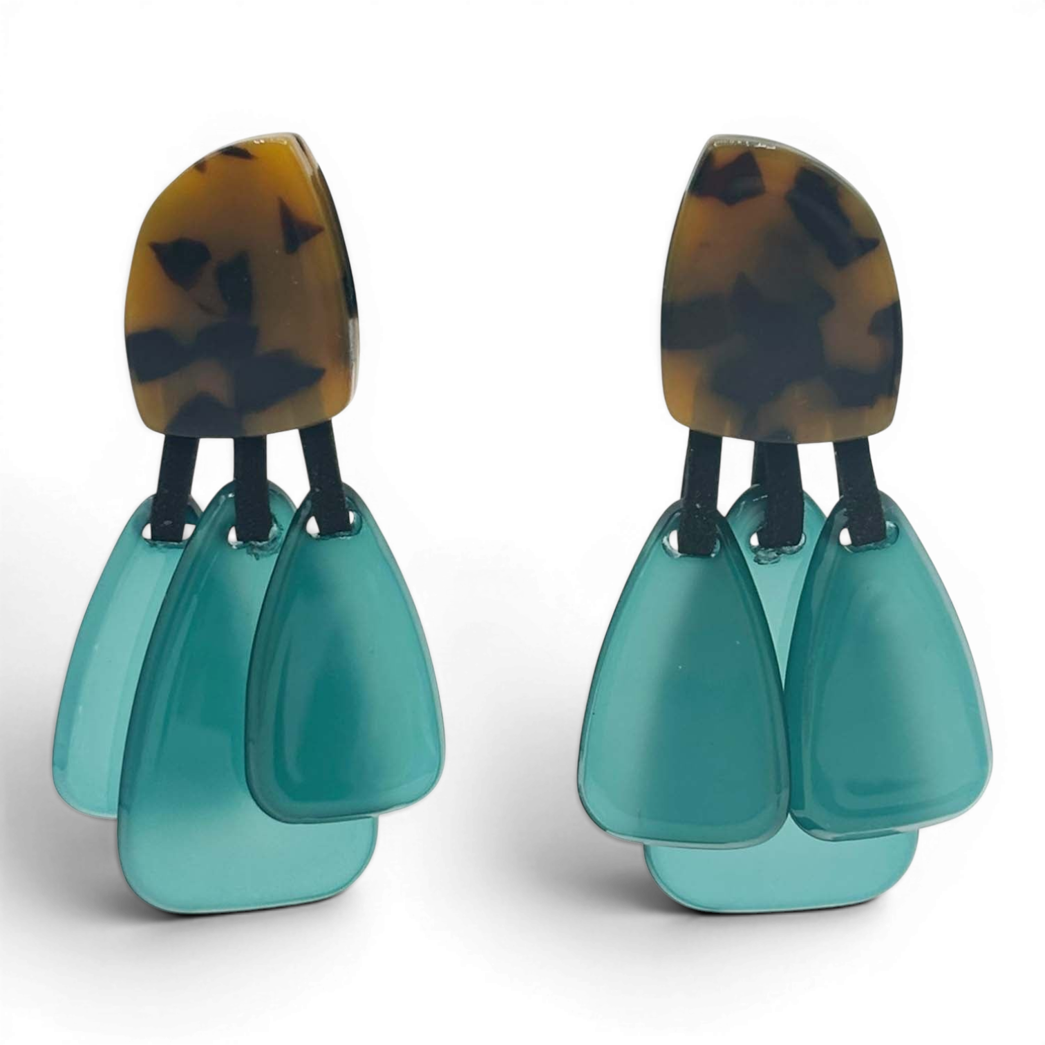 Patrizia Tortoise Resin Top Earrings With Green Resin Drops