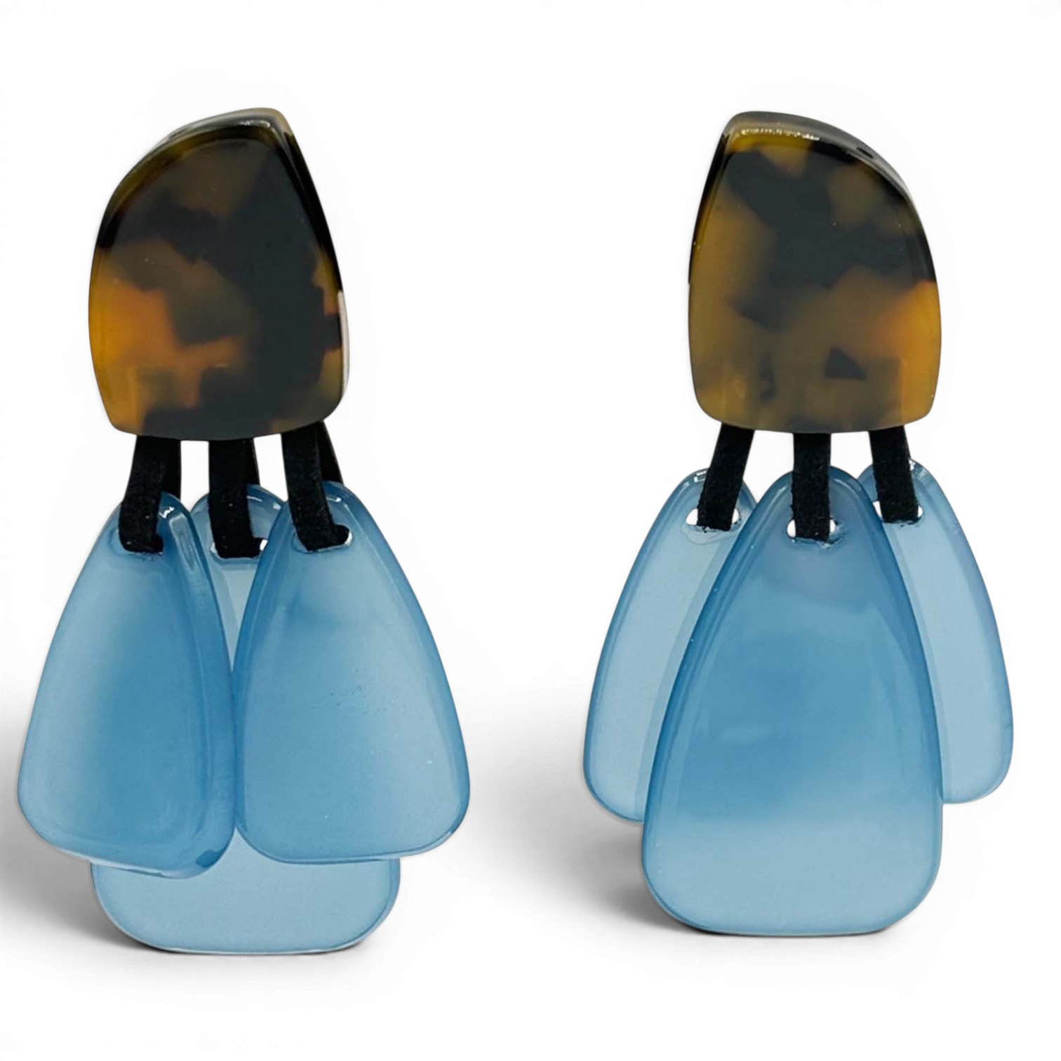 Patrizia Tortoise Resin Top Earrings With Light Blue Resin Drops