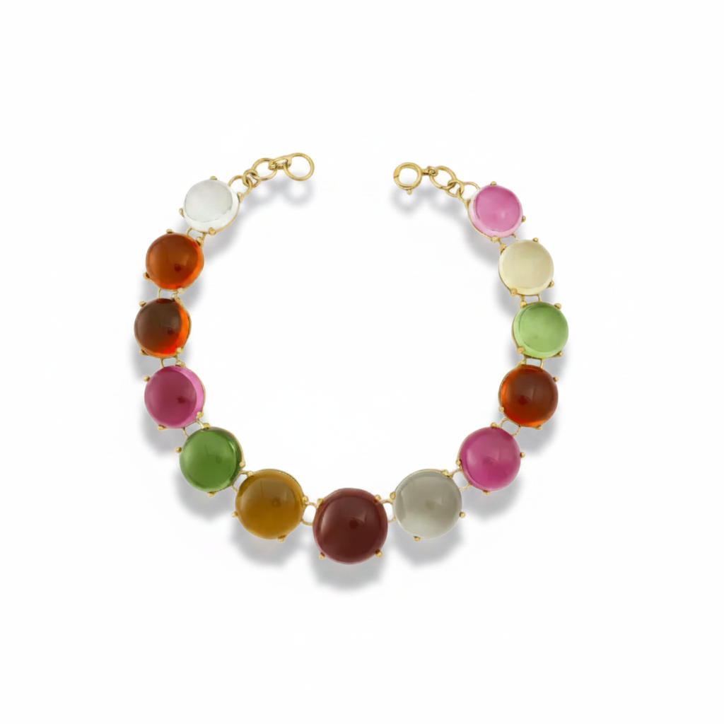 Penny Round Cabachon Multi Color Necklace