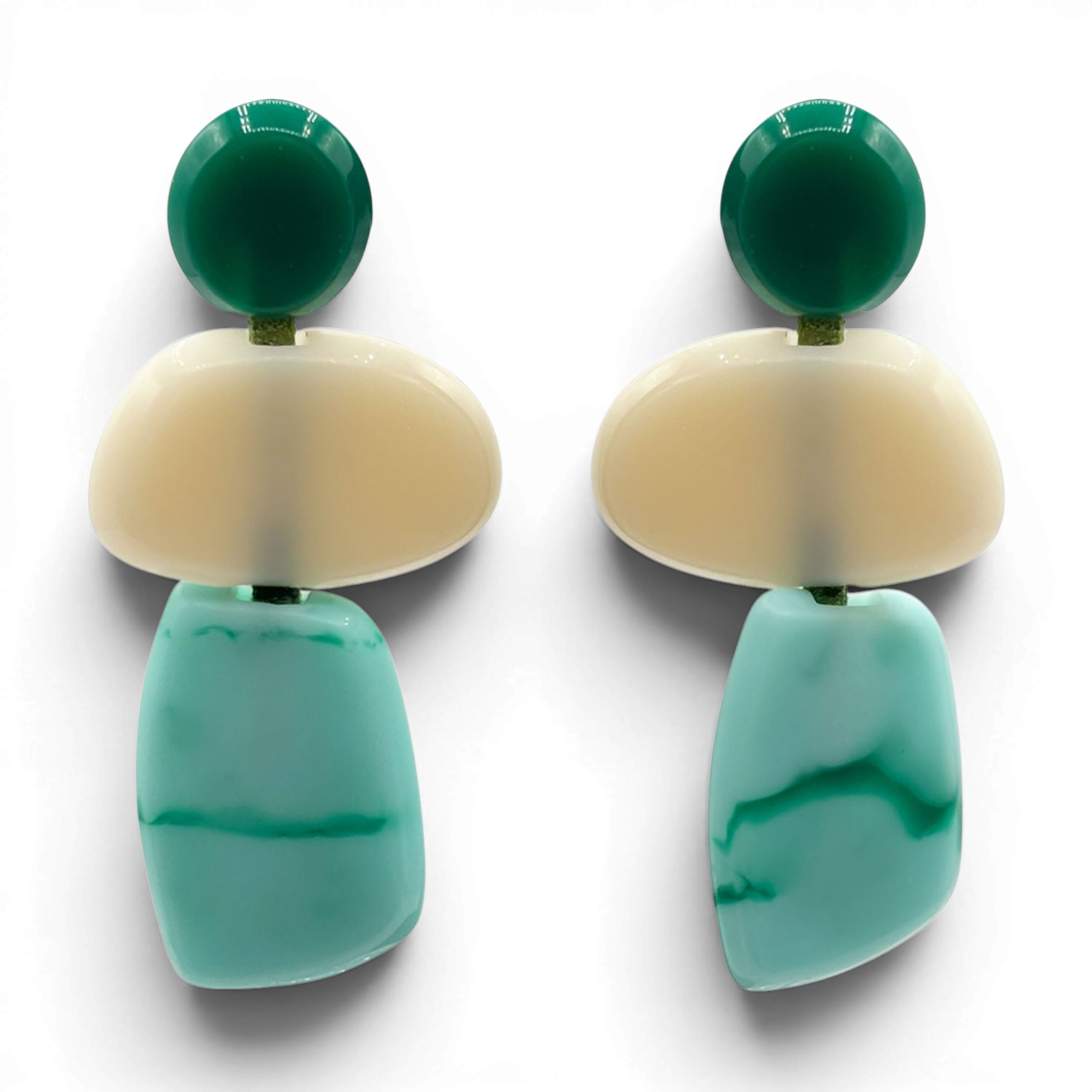 Puzzle Resin Green Multi Triple Drop Earrings