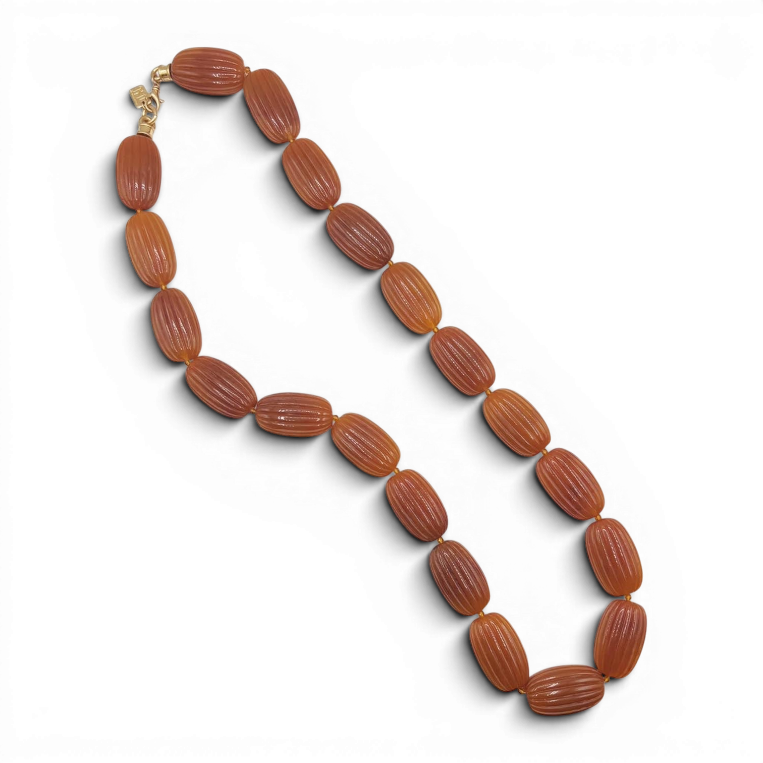 Renata Large Amber Resin Carved Bead Necklace