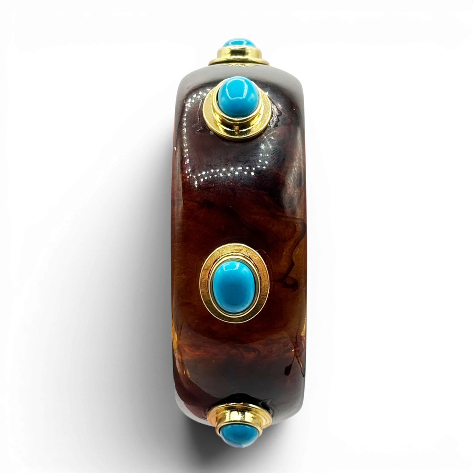 Renee Bangle In Tortoise Resin And Turquoise Stones