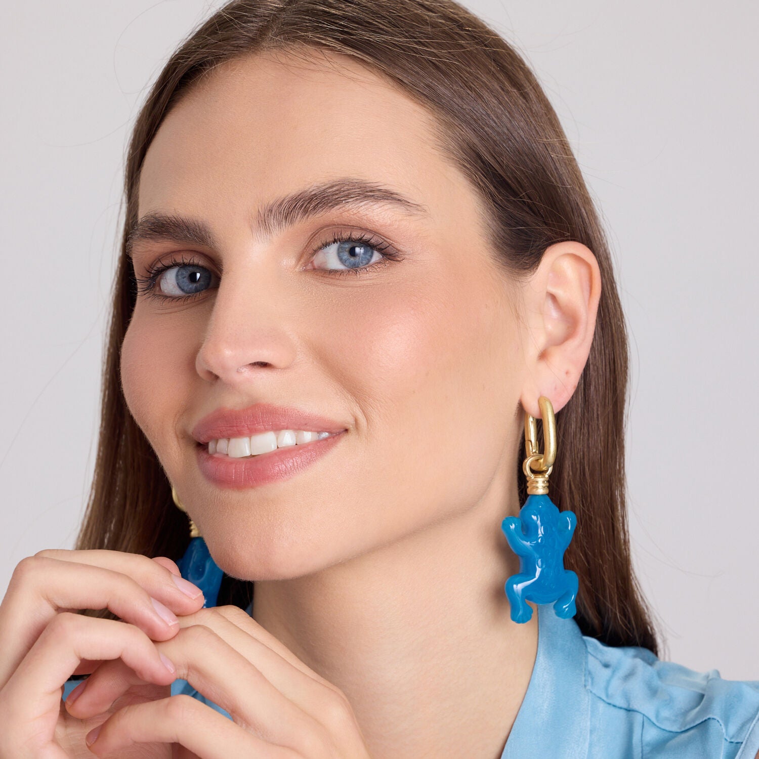 Frog Blue Resin Drop Earrings