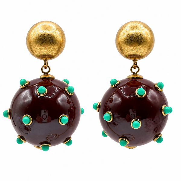 Sienna Chocolate Brown And Turquoise Studded Ball Drop Earrings