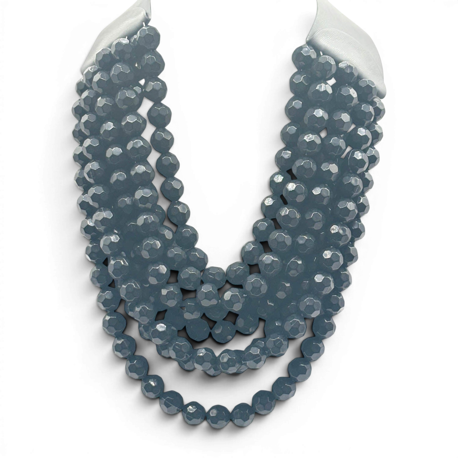 Sabina Multi Strand Faceted Black Resin Beaded Necklace