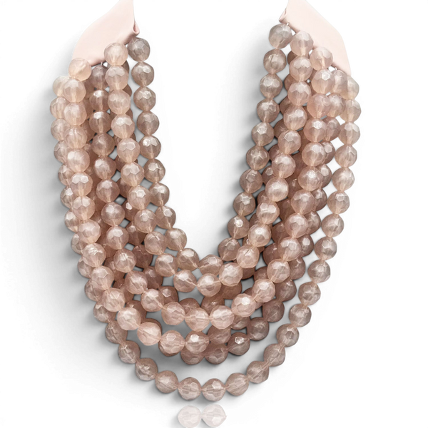Sabina Multi Strand Faceted Light Pink Resin Beaded Necklace