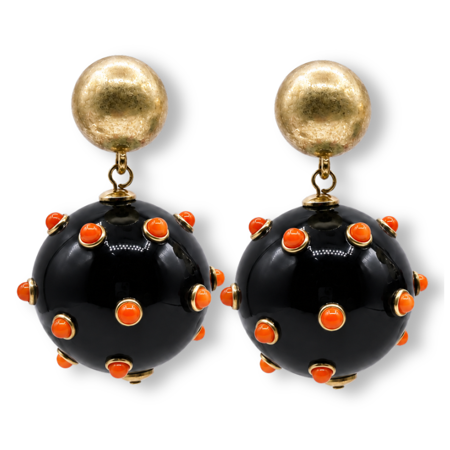 Sienna Black And Carnelian Studded Ball Drop Earrings
