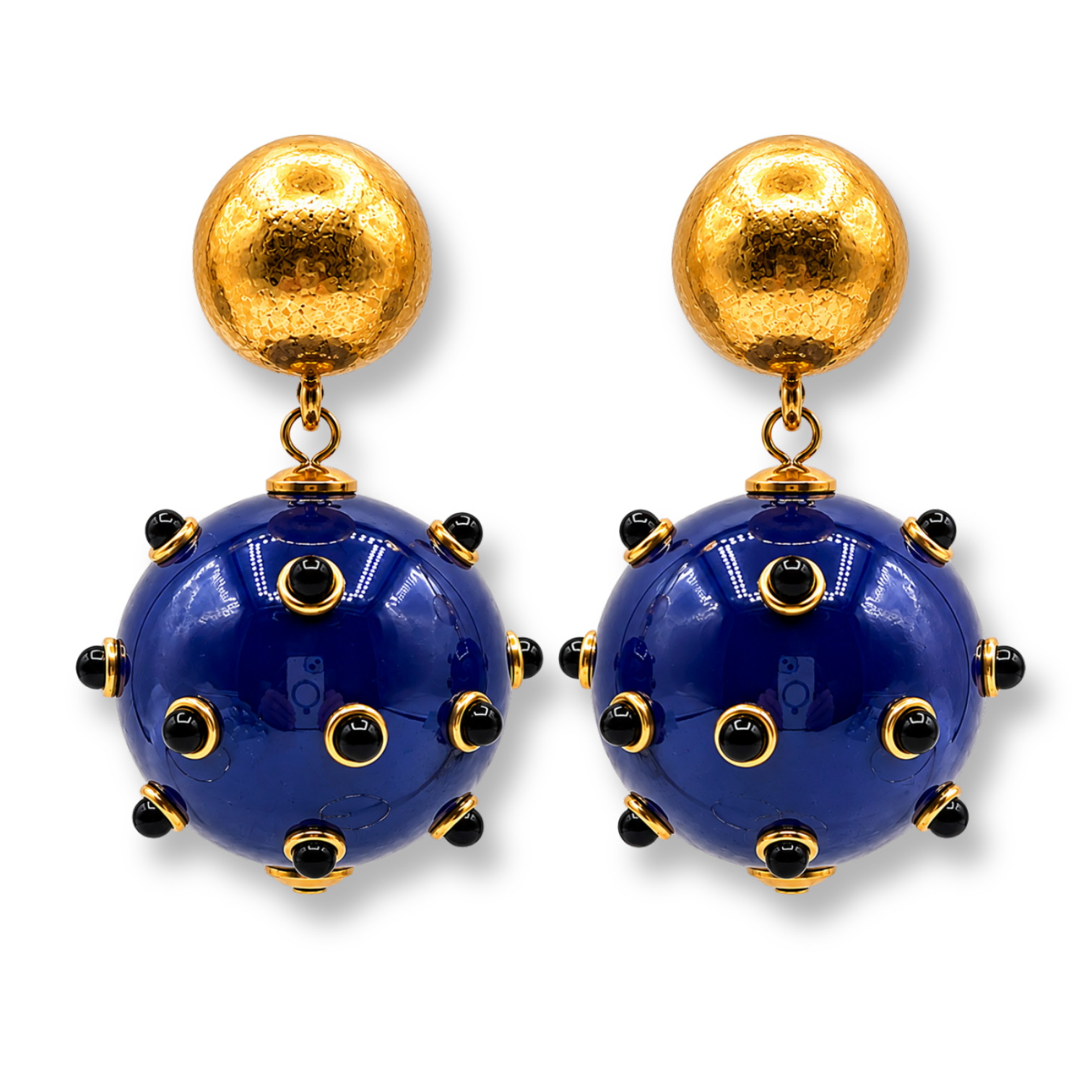 Sienna Navy Blue And Black Studded Ball Drop Earrings