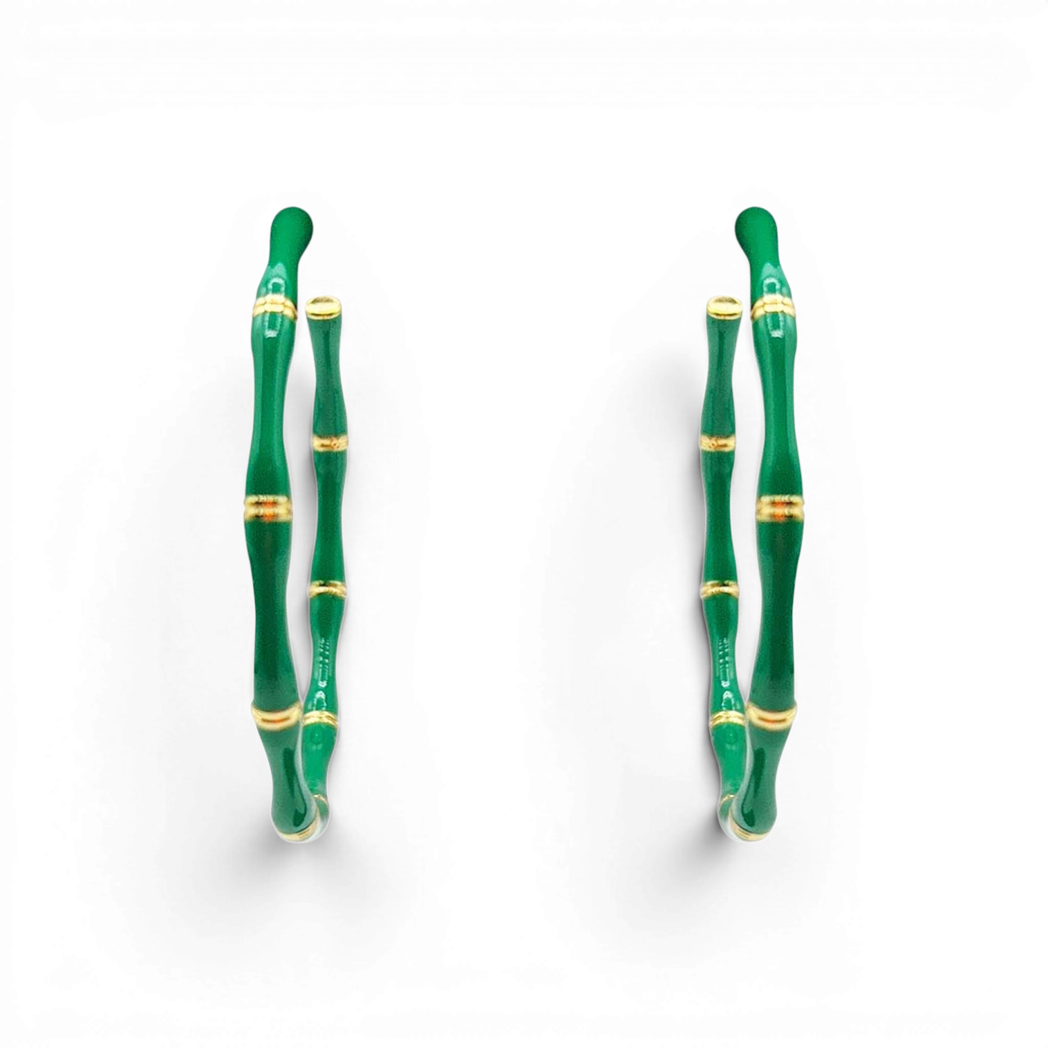 Sloan Green  Enamel And Gold Bamboo Hoop Earrings