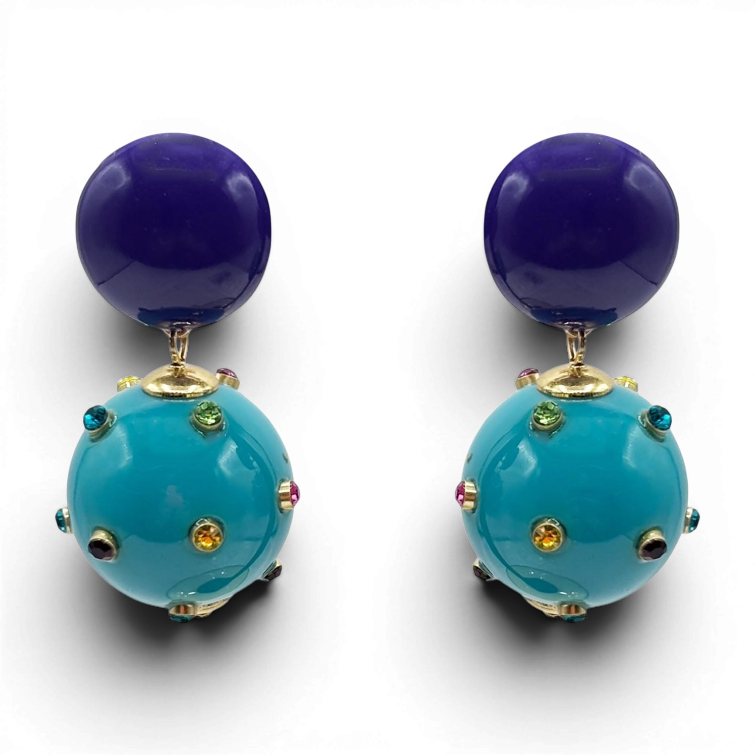 Valentina Purple And Turquoise Resin Studded Pierced Earrings