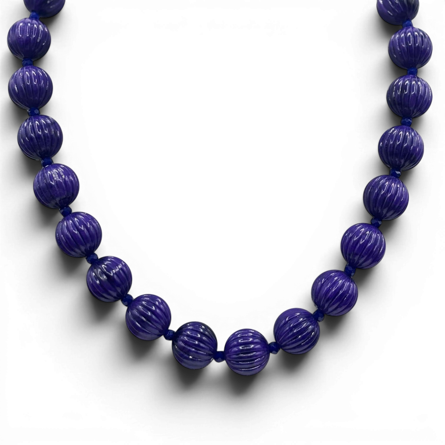 Vicenza Amethyst Carved Seventeen And One Half Inches Melon Bead Necklace
