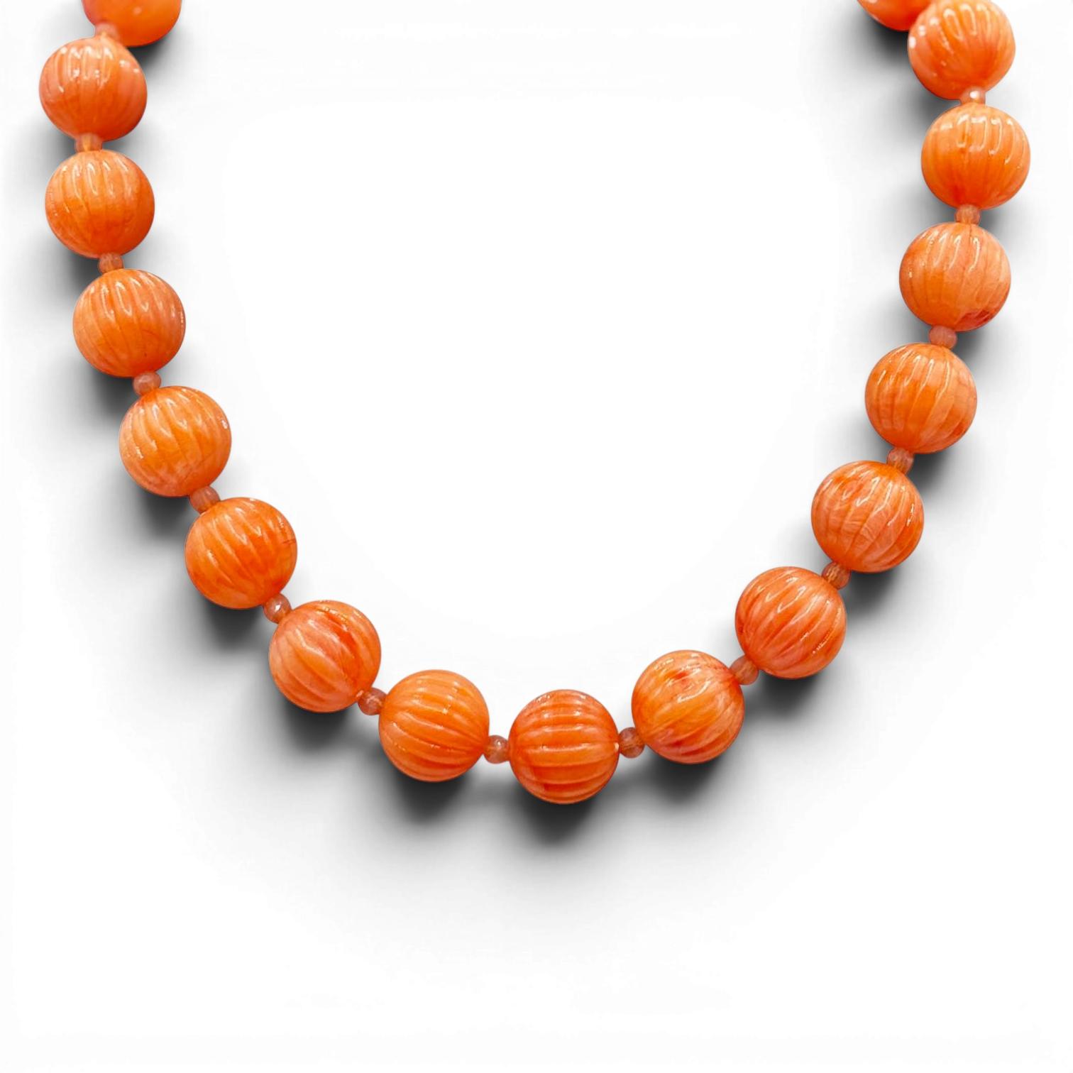 Vicenza Coral Resin Carved Sixteen Inch Melon Bead Necklace