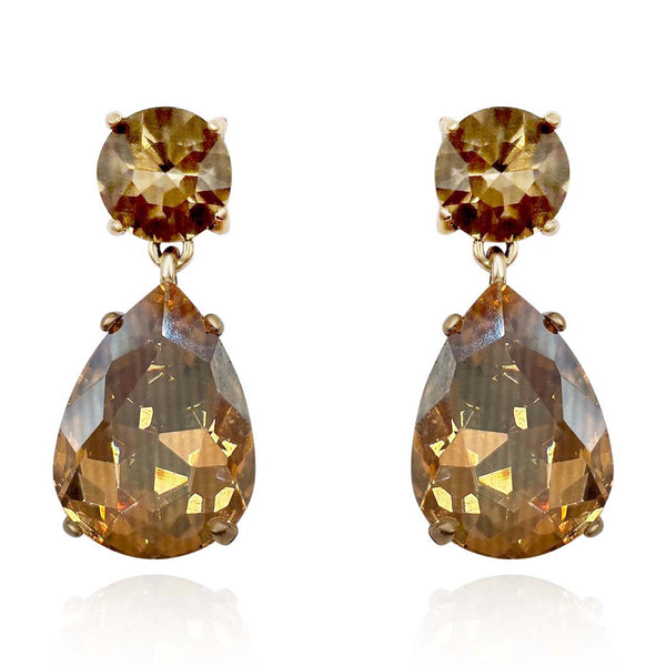 Marina Large Pear-Faceted Champagne Crystal Drop Earrings In Brass With Gold Plating