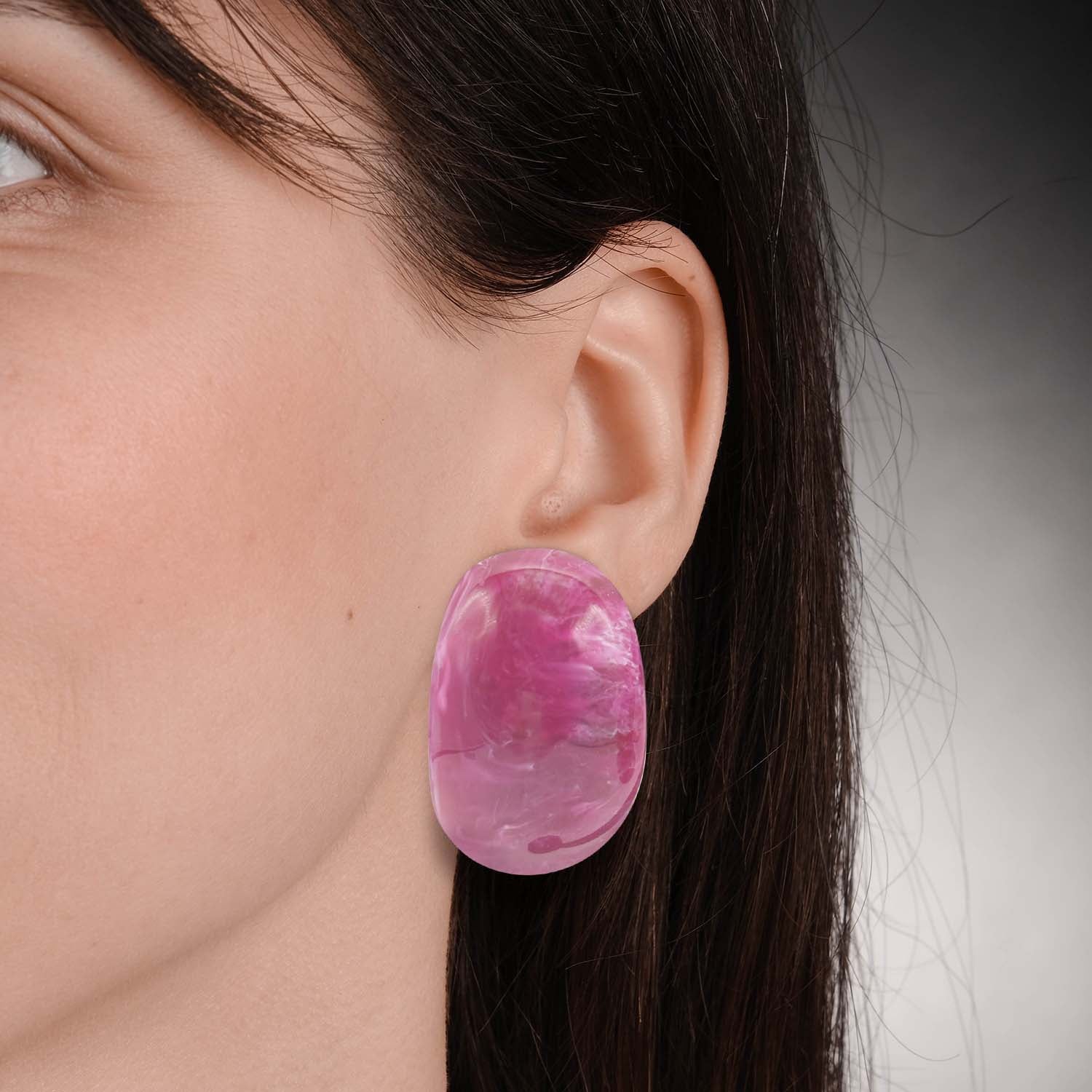 Merrie Magenta Resin Semi Hoop Clip On Earrings