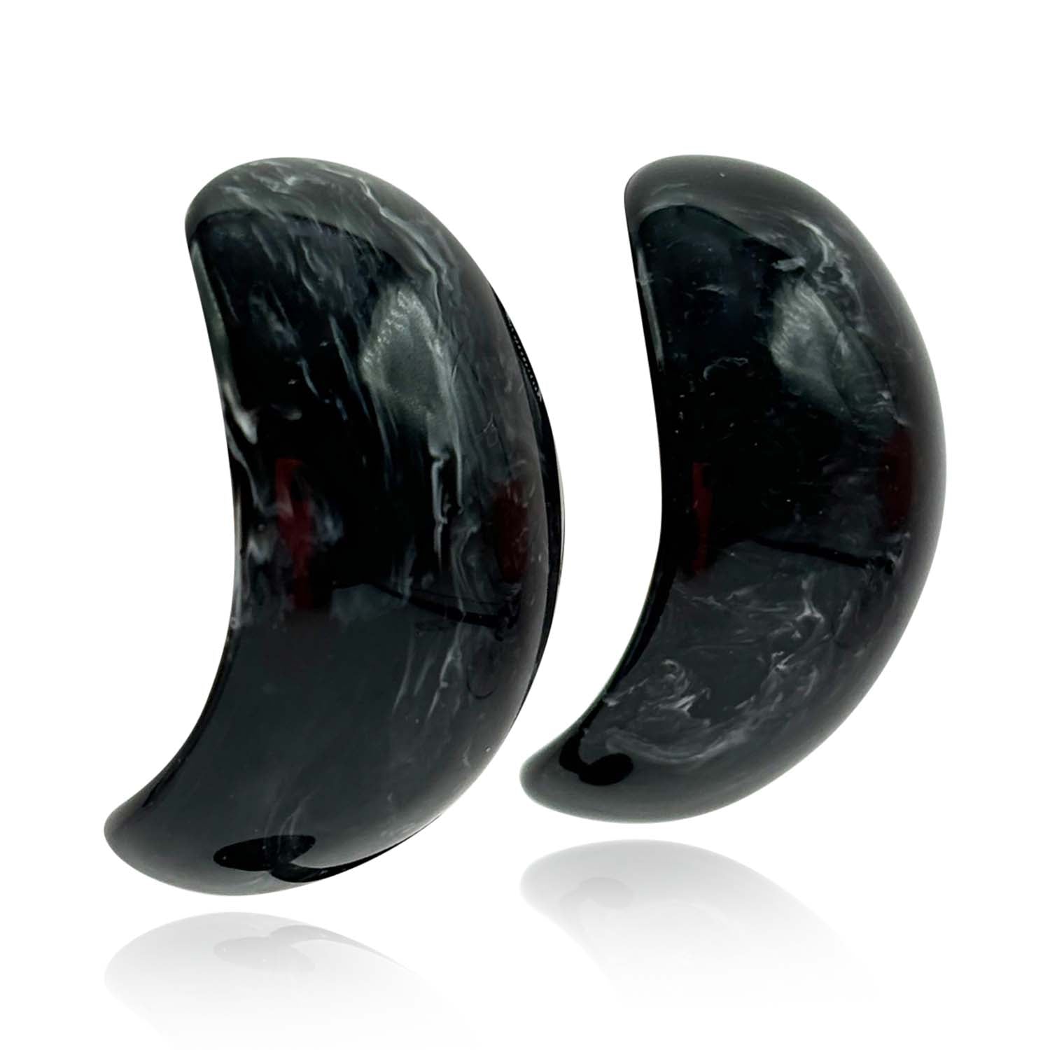 Merrie Black Marbled Resin Clip On Semi Hoop Earrings