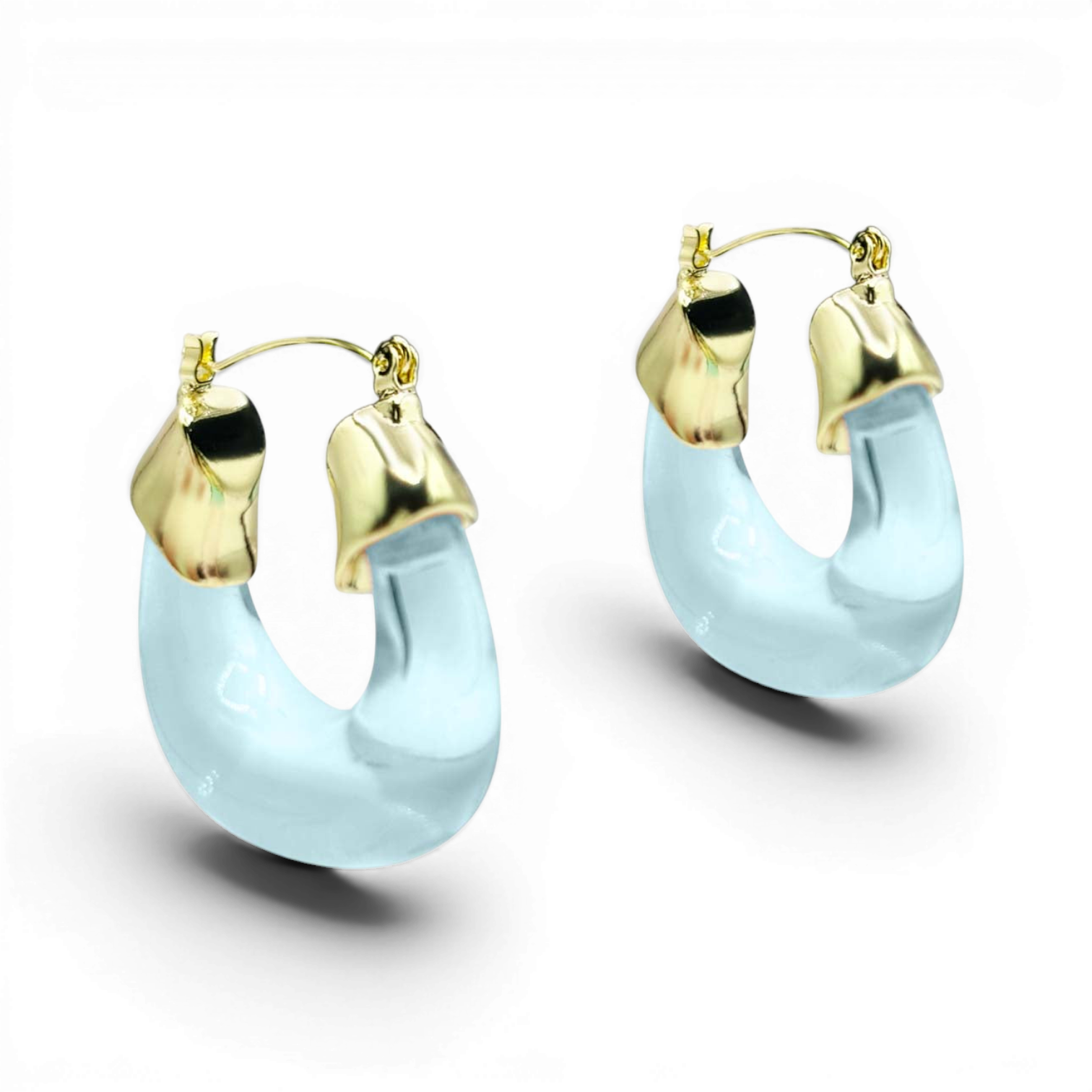 Winslow Transparent Aqua Resin And Gold Hoop Earrings