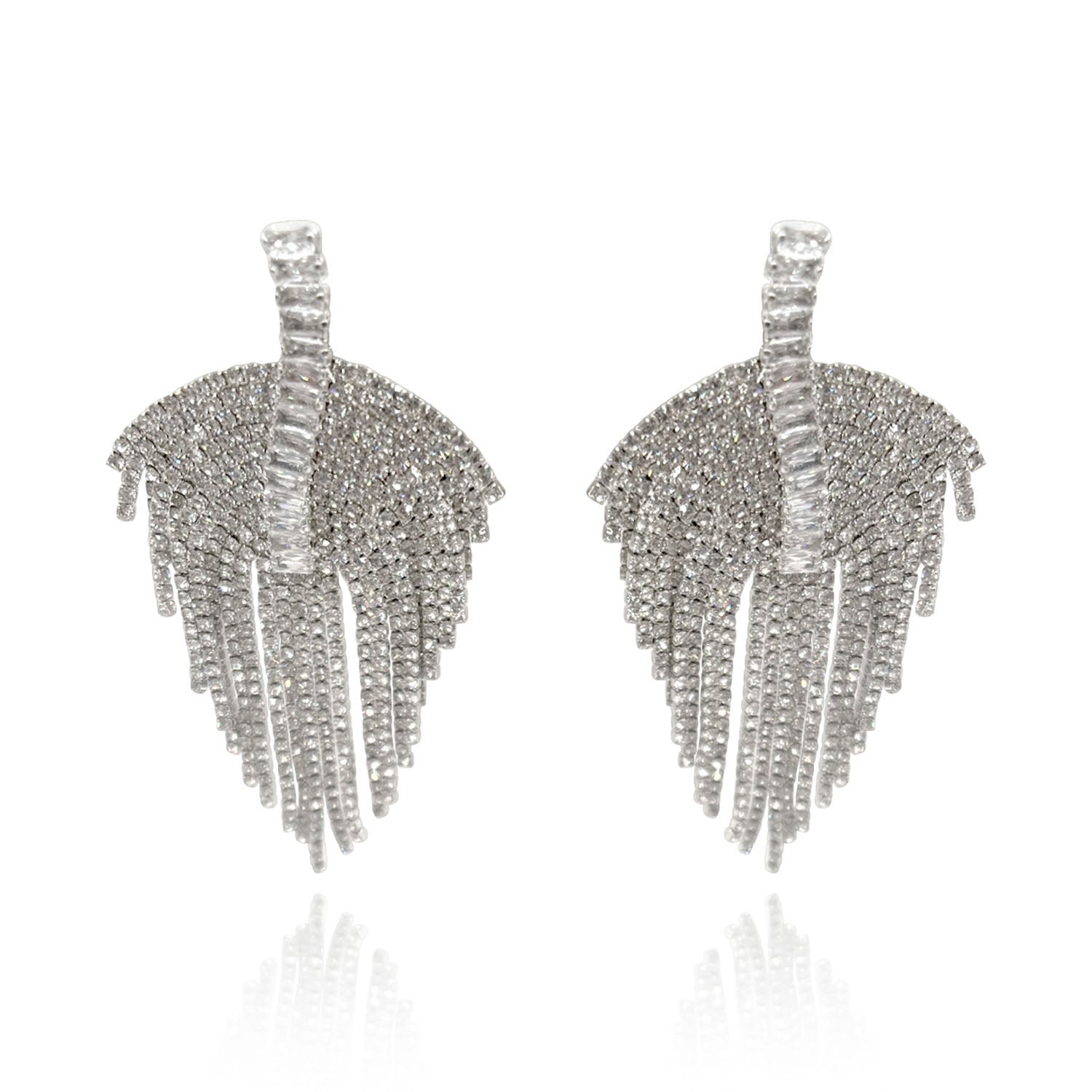 Mimi Deco Multi-Crystal Drop Clip On Earrings - Rhodium Setting