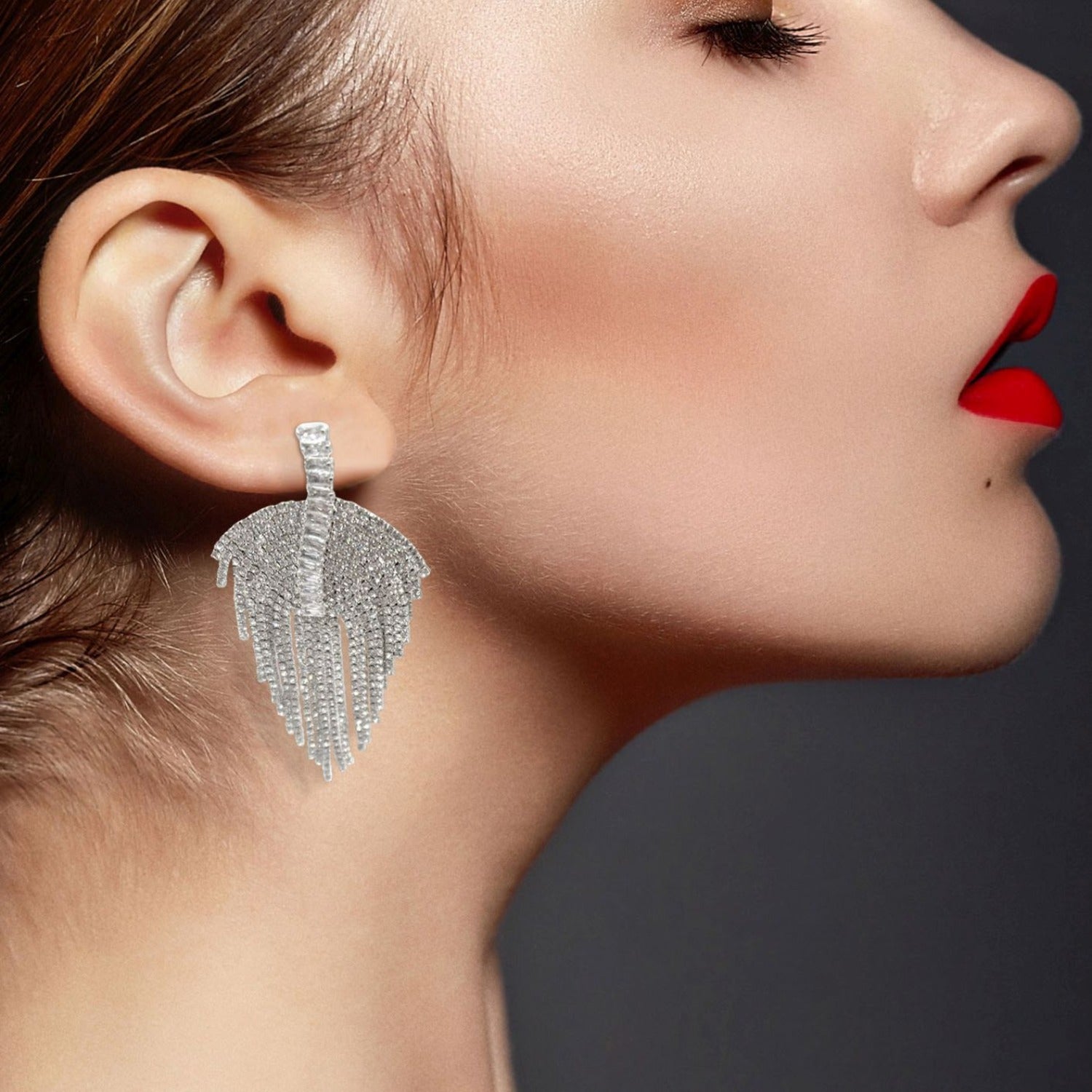 Mimi Deco Multi-Crystal Drop Clip On Earrings - Rhodium Setting