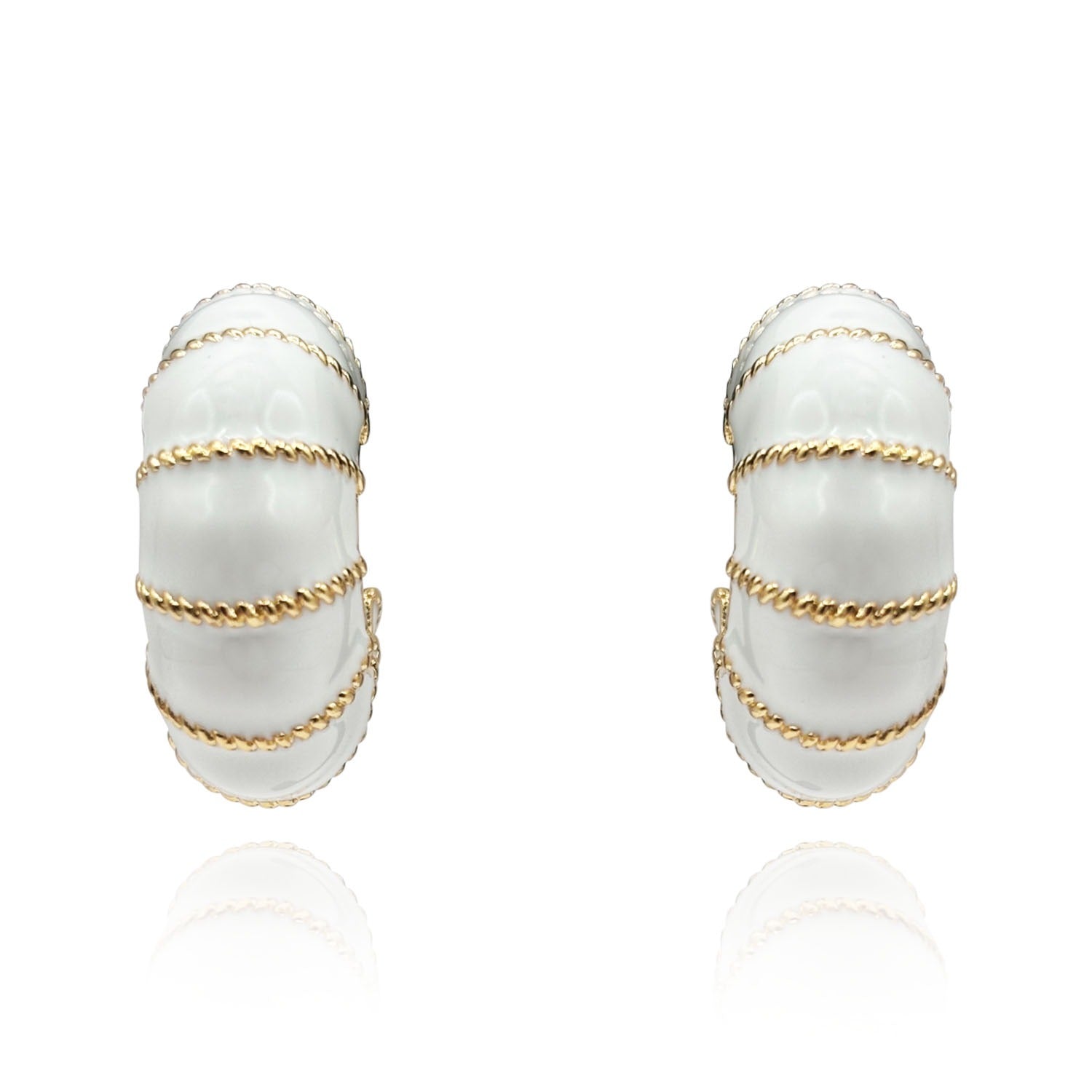 Beverly Gold-Plated White Enamel Clip On Earrings