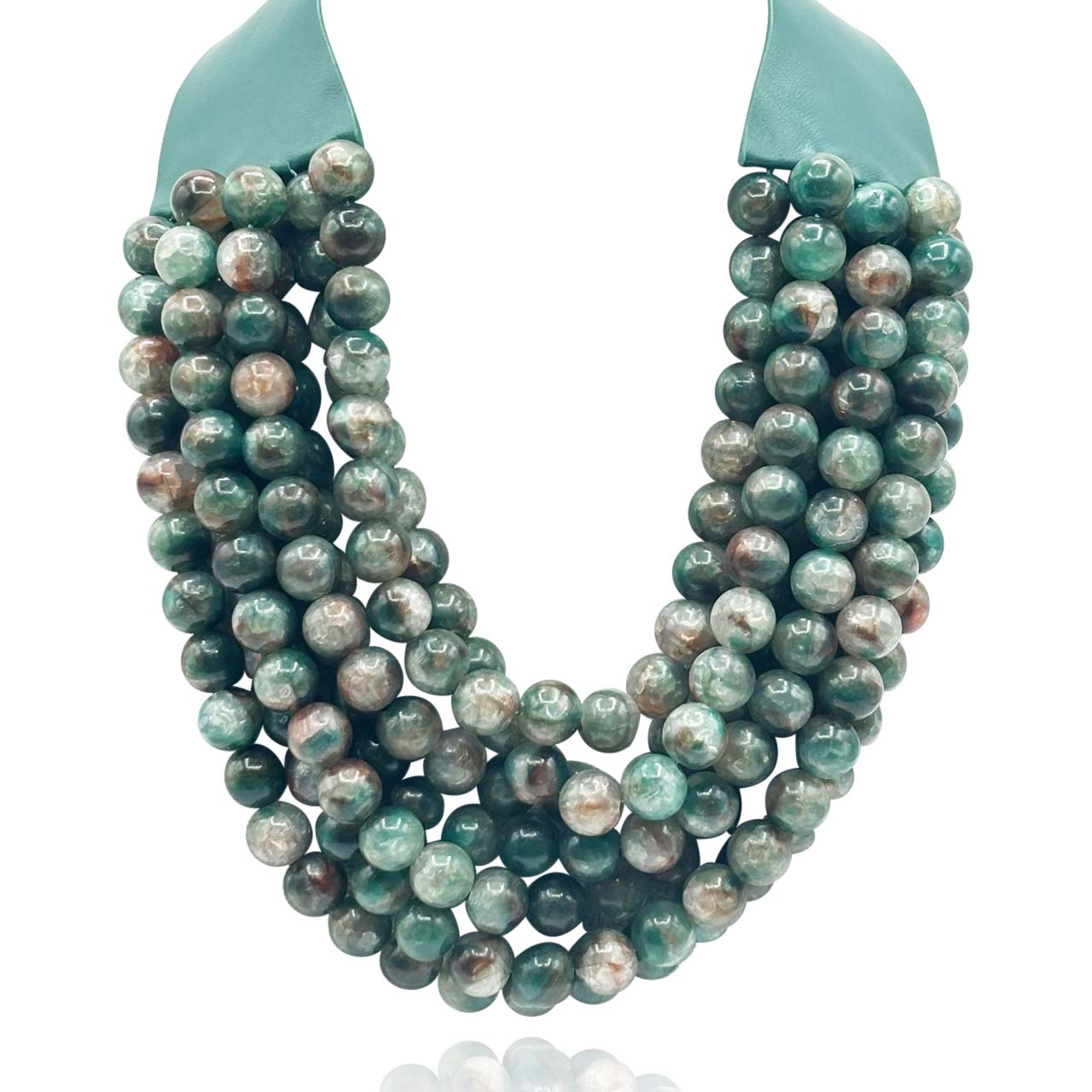 Isadora Multi-Strand Green Onyx Resin Necklace With Vegan Adjustable Clasp