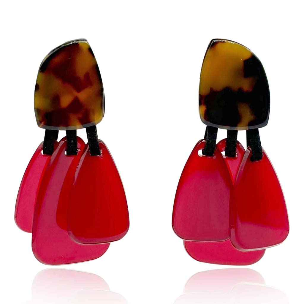 Pendientes Gwenaelle de resina de tortuga con gotas de rubí