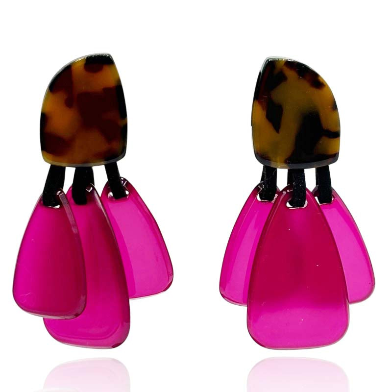 Patrizia Tortoise Resin Top Earrings With Fuschia Drops