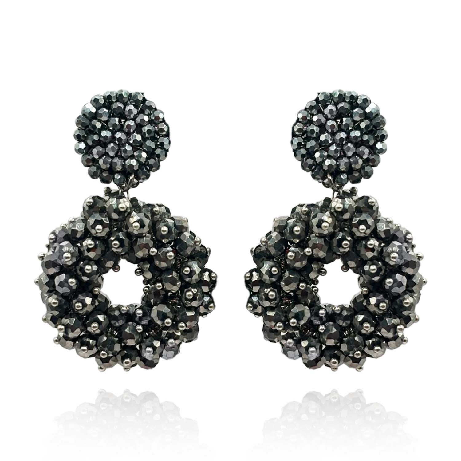 Christine Hematite Glass Faceted Bead Clip On Drop Earrings
