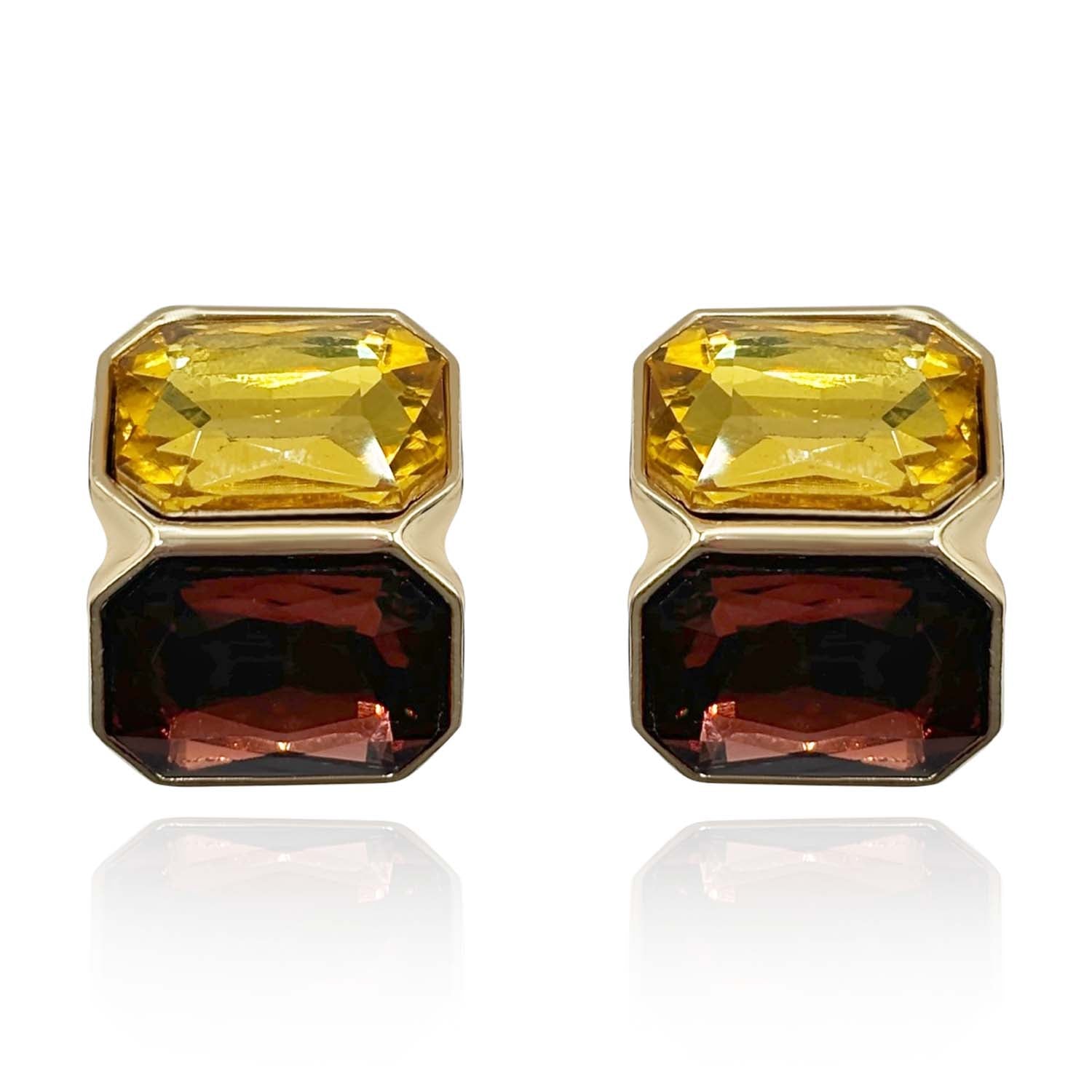 Clara Topaz And Dark Topaz Double Stone Clip Earrings
