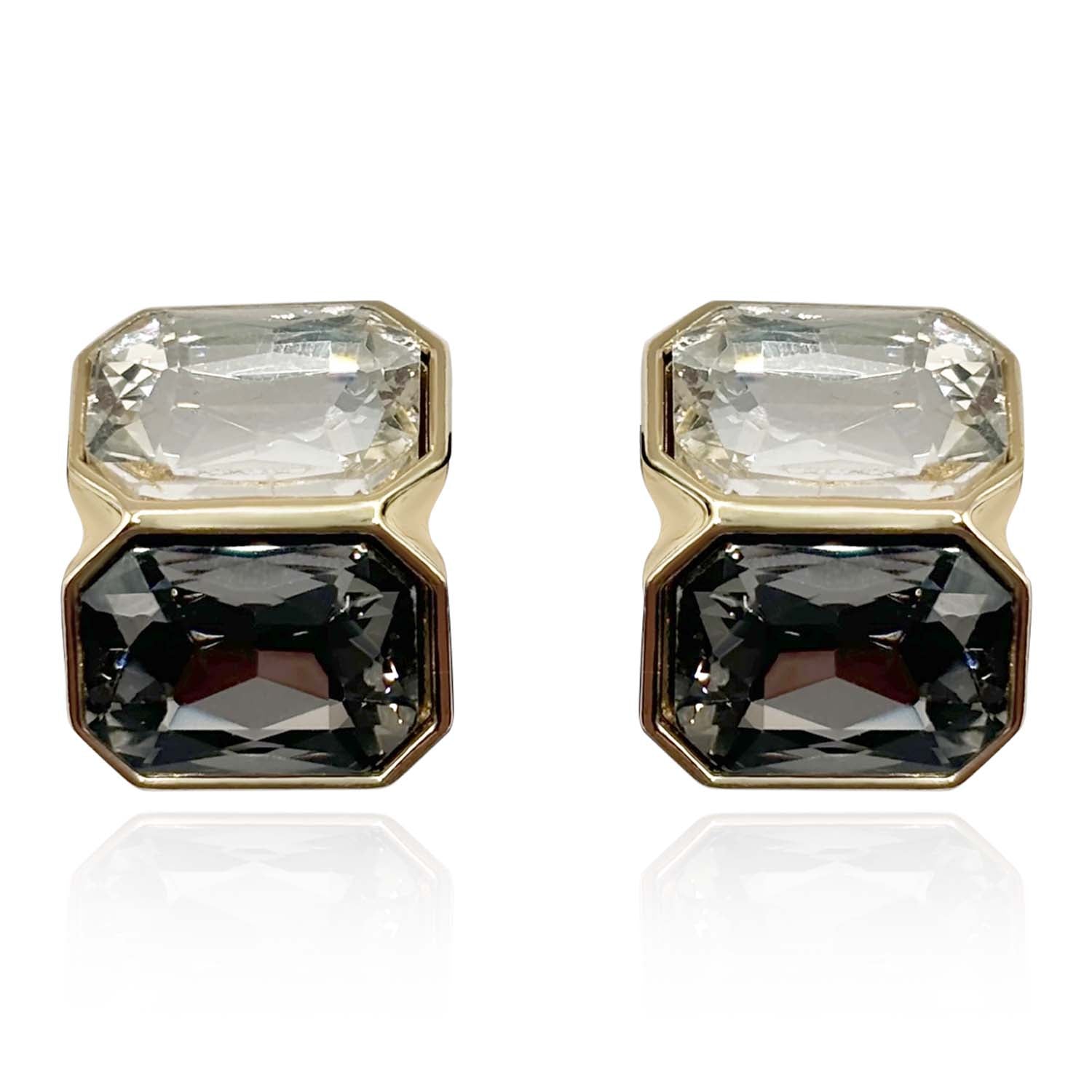 Clara Crystal And Black Diamond  Double Stone Clip Earrings