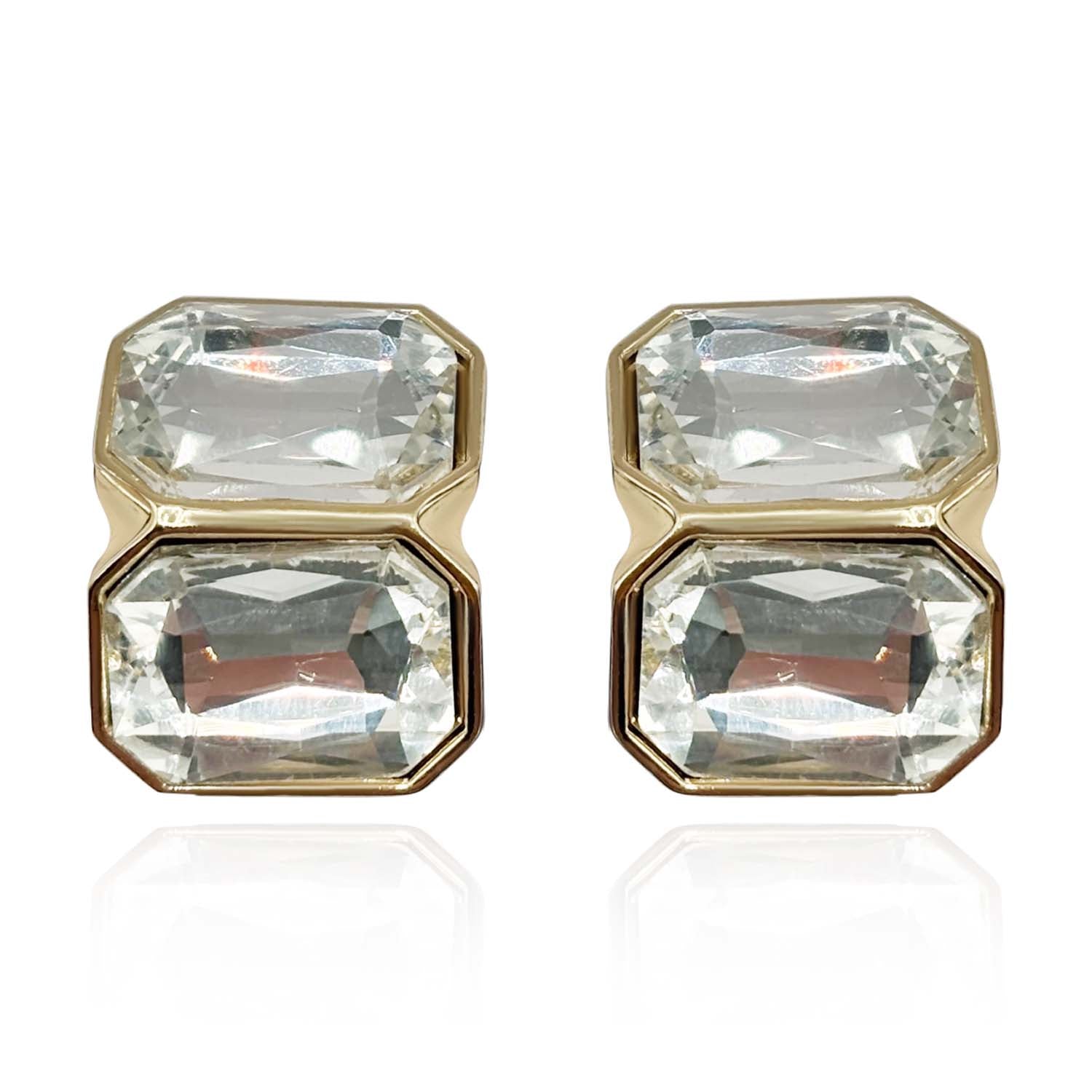 Clara Crystal Double Stone Clip Earrings
