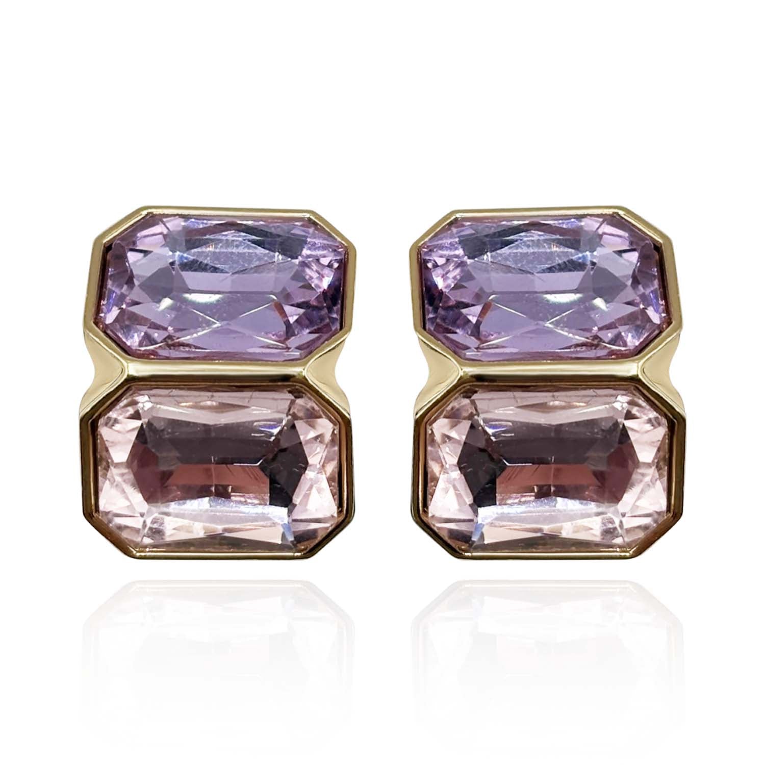Pendientes de clip dobles Lelia de amatista clara y rosa clara