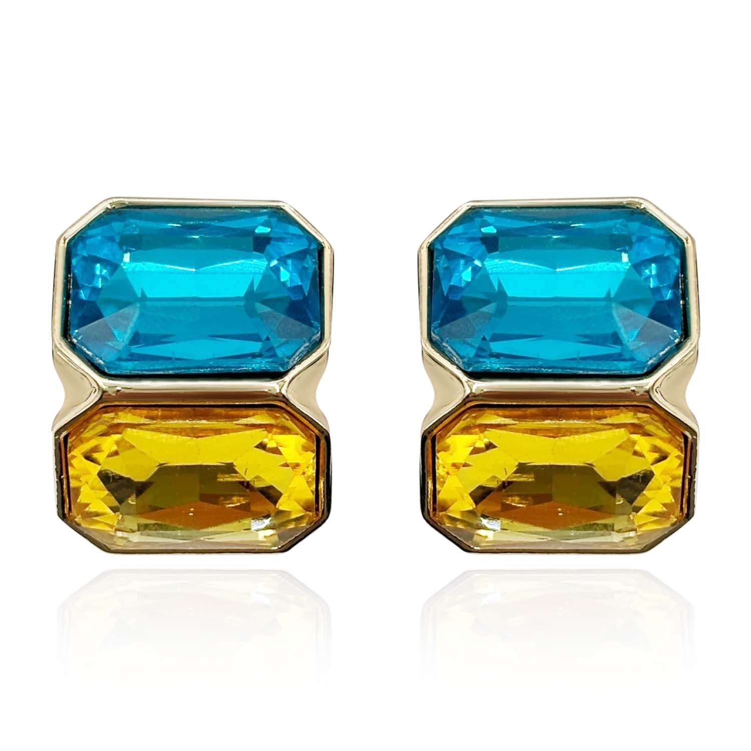 Clara Aqua And Topaz Double Stone Clip Earrings