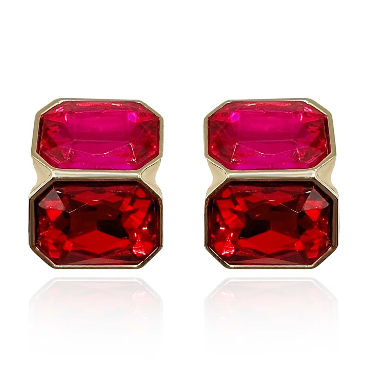 Clara Fuchsia And Ruby Double Stone Clip Earrings