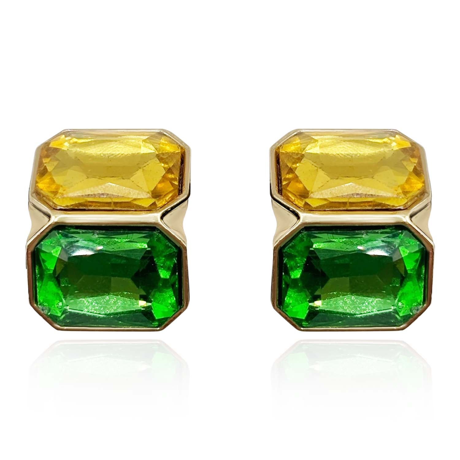 Clara Topaz And Emerald Double Stone Clip Earrings
