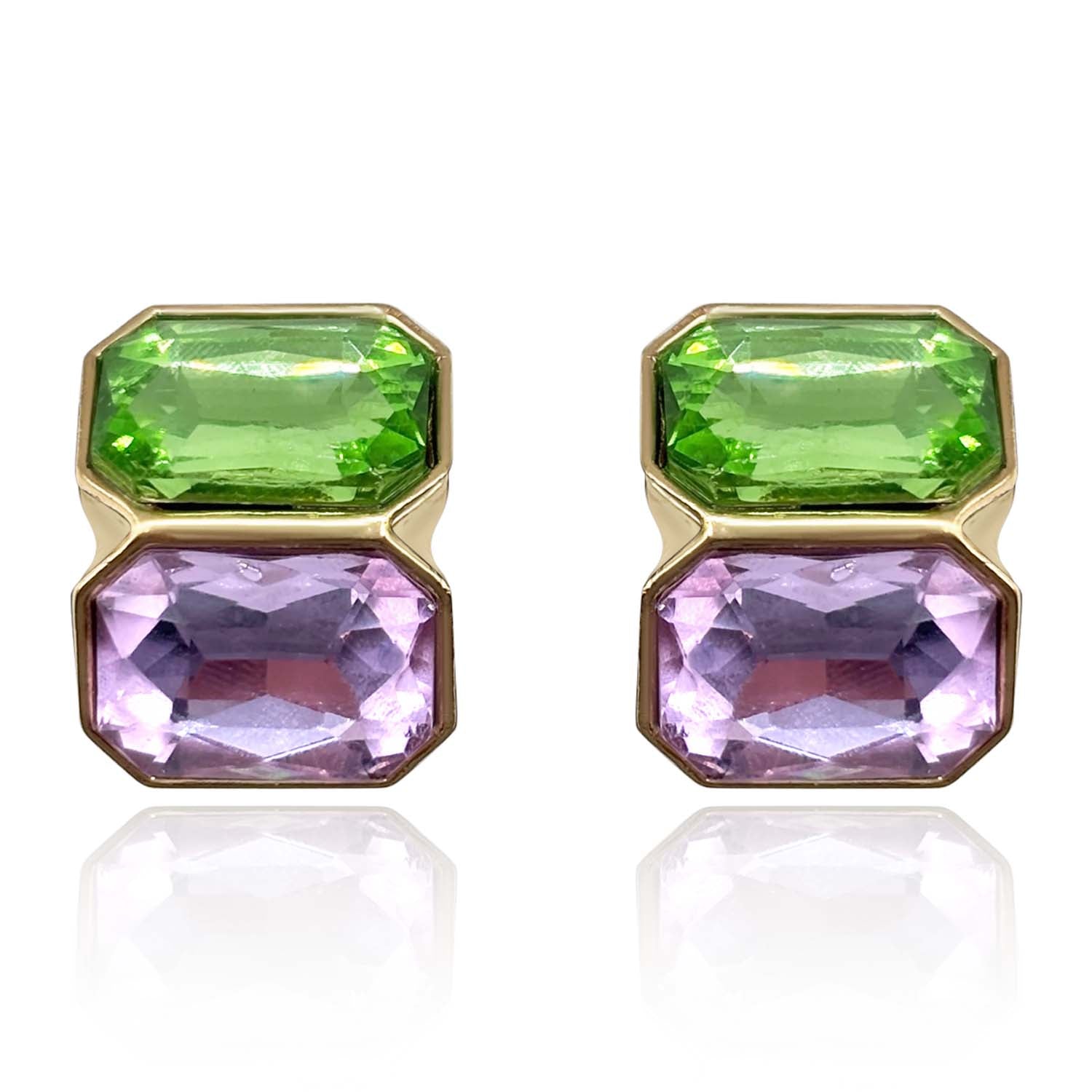 Clara Peridot And Light Amethyst Double Stone Clip Earrings