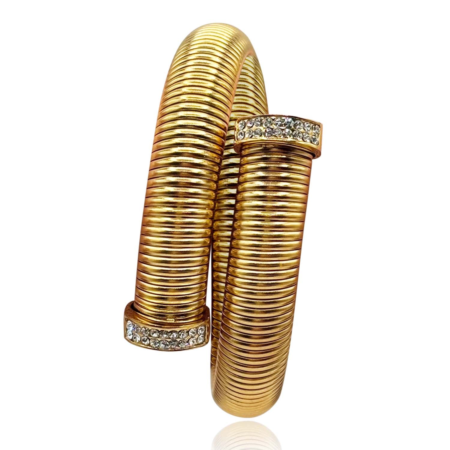 Livia Gold Plated Twelve Millimeter Cobra Bracelet With Pave Tips