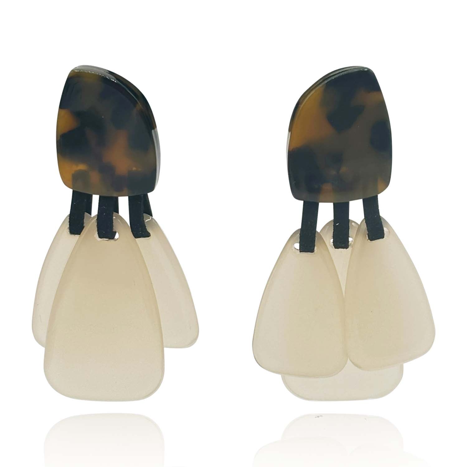 Patrizia Tortoise Resin Top Earrings With Mother Of Pearl Resin Drops