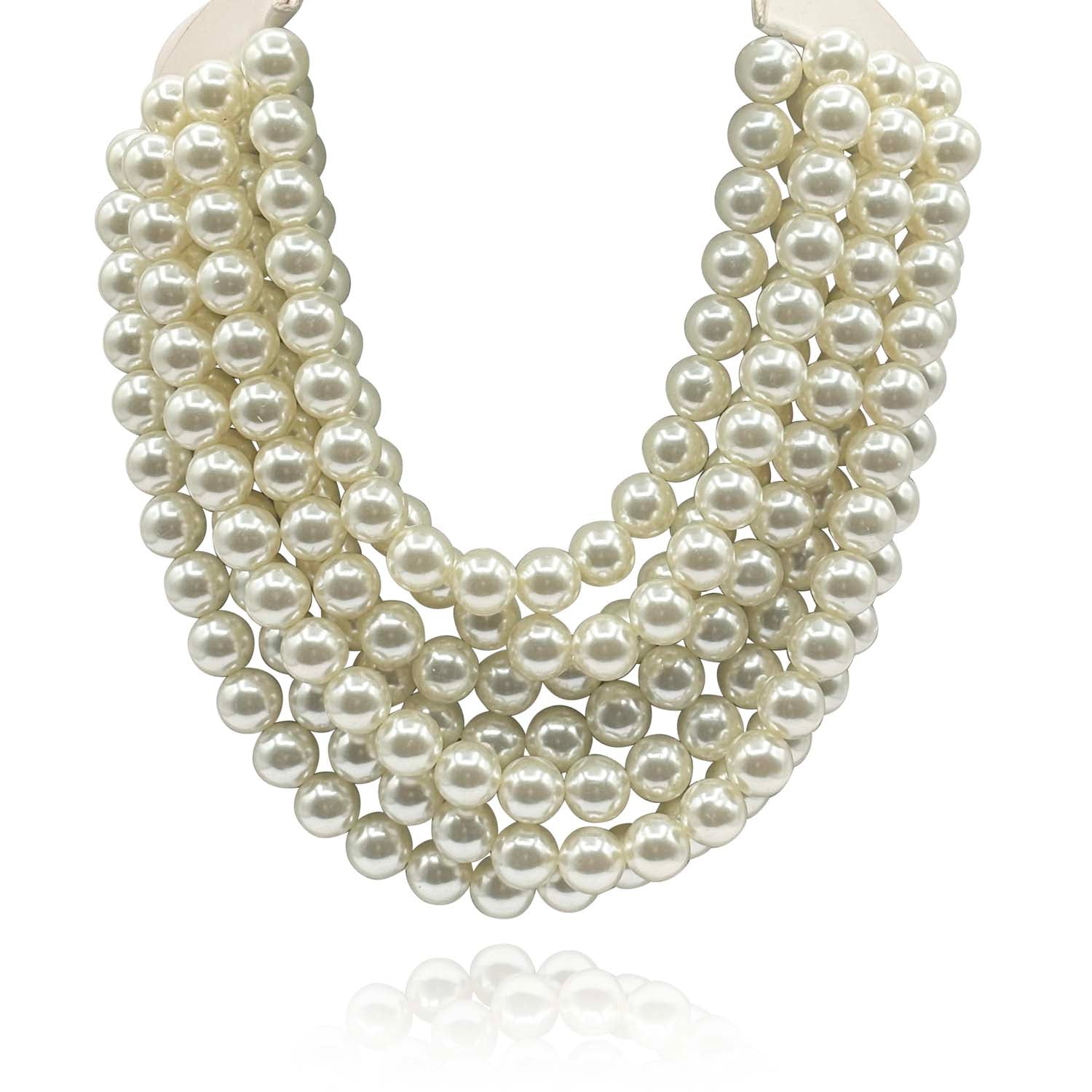 Isadora Multi-Strand Faux Pearl Necklace With Ivory Vegan Adjustable C