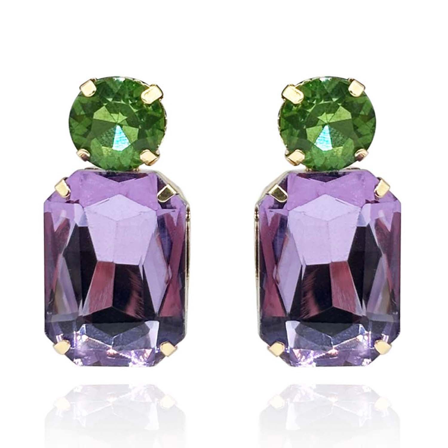 Adelle Light Amethyst Crystal Octagon And Peridot Round Stone Drop Earrings
