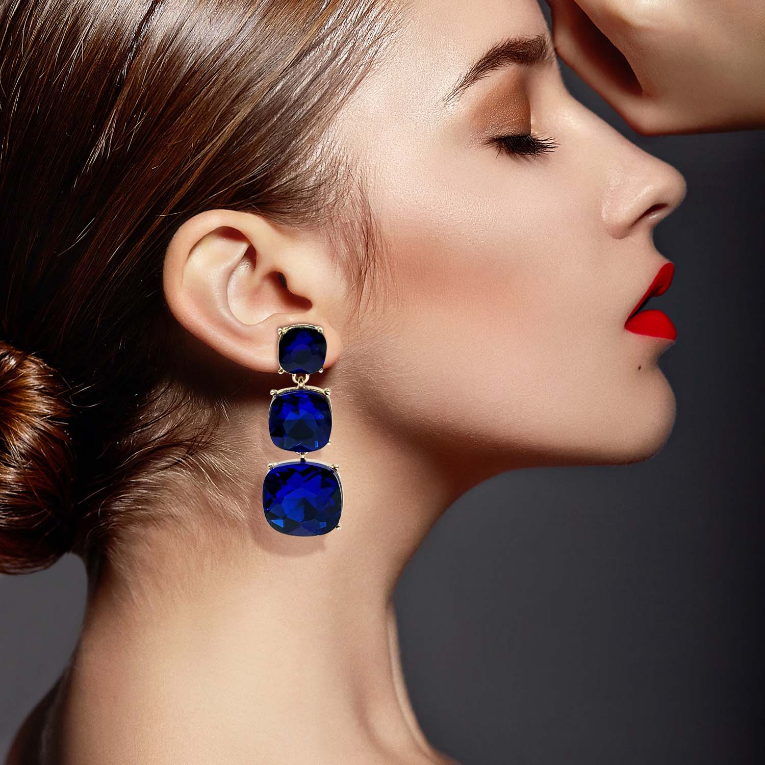 Mackenzie Triple Cushion Shape Sapphire Drop Earrings